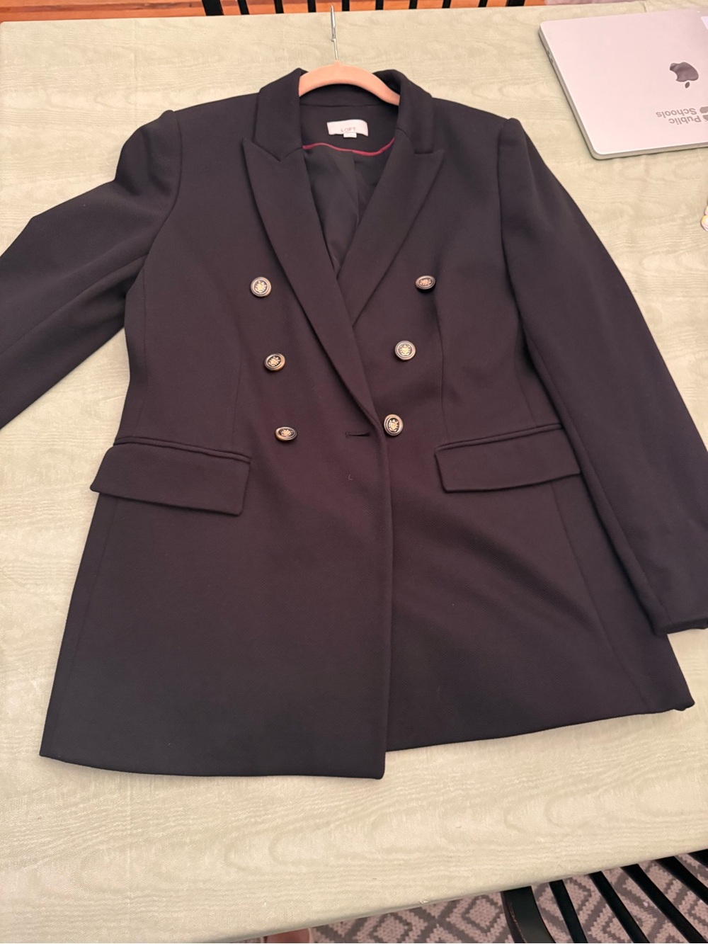 LOFT Black Double-Breasted Blazer with Gold Buttons